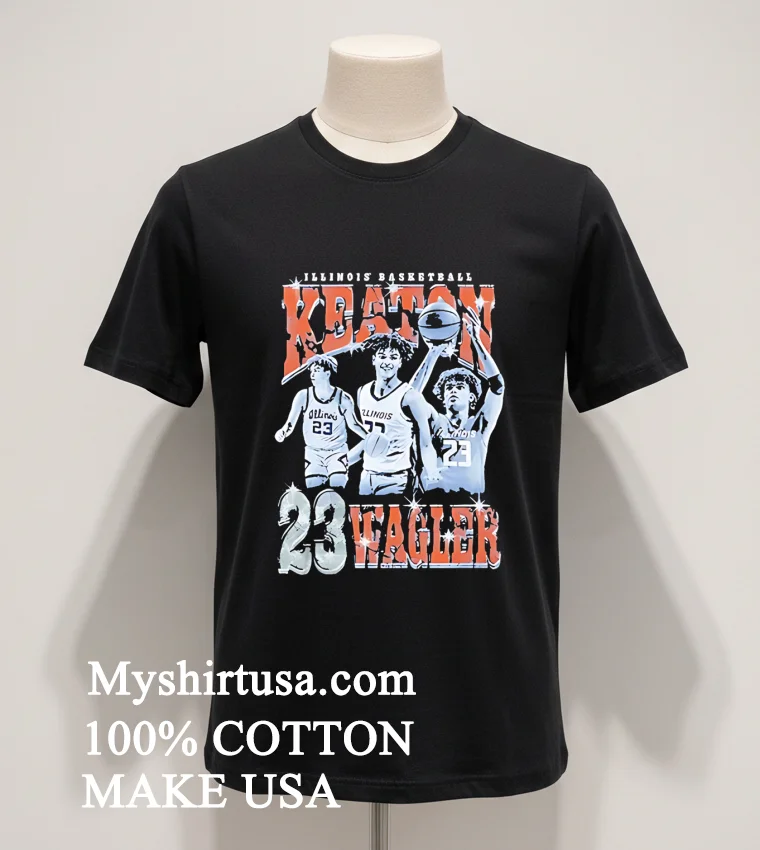 Illinois Basketball Keaton Wagler Number 23 Action Pose Shirt Balck Shirt