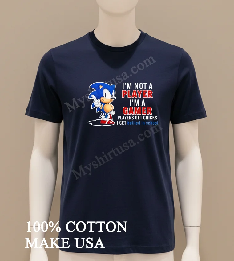 I M Not A Player I M A Gamer Cartoon funny america t-shirts - navy-shirt Im Not A Player Im A Gamer Cartoon Shirt Navy Shirt