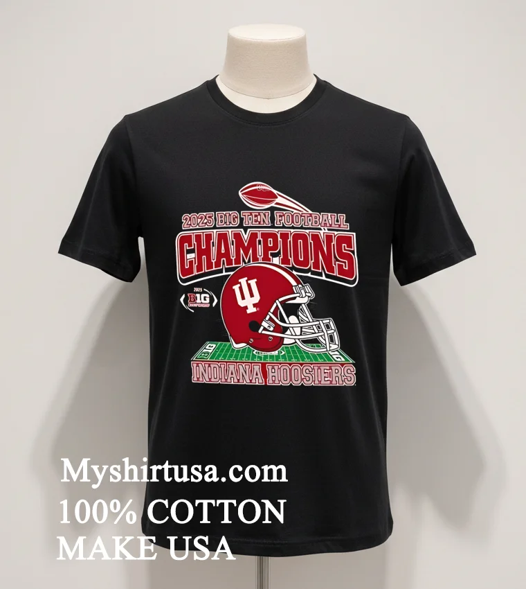 Indiana Hoosiers 2026 Big Ten Football Champions Iu Helmet Graphic Championship Shirt - balck-shirt Indiana Hoosiers 2026 Big Ten Football Champions Iu Helmet Graphic Championship Shirt Balck Shirt 1