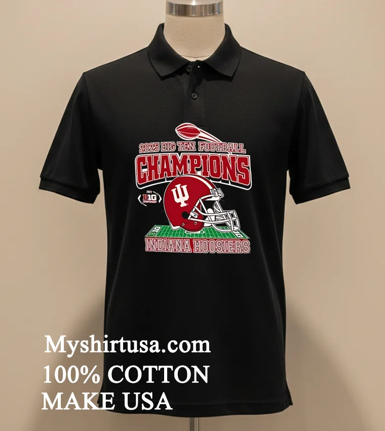 Indiana Hoosiers 2026 Big Ten Football Champions Iu Helmet Graphic Championship Shirt - balck-shirt Indiana Hoosiers 2026 Big Ten Football Champions Iu Helmet Graphic Championship Shirt Balck Shirt 2