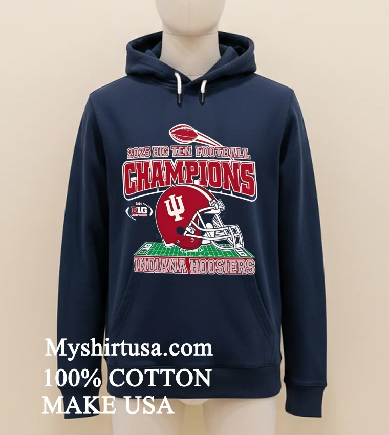 Indiana Hoosiers 2026 Big Ten Football Champions Iu Helmet Graphic Championship Shirt Navy Shirt 1