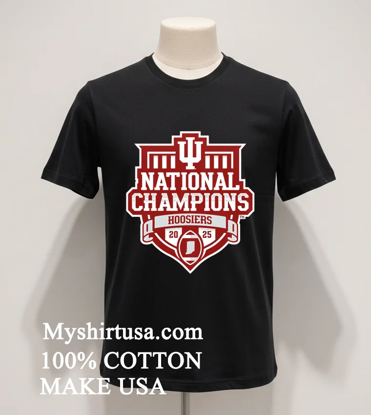 Indiana Hoosiers Red Blue 84 College Football Playoff National Champions Shield Shirt Balck Shirt