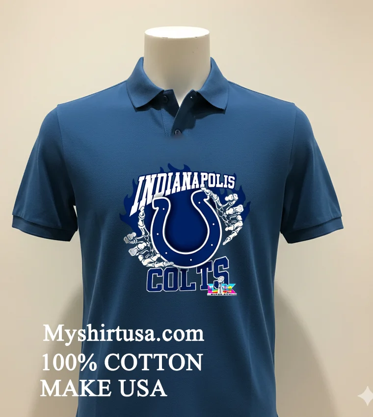 Indianapolis Colts Skeleton Hands Flaming Logo Lx Super Bowl Championship Shirt Navy Shirt 1