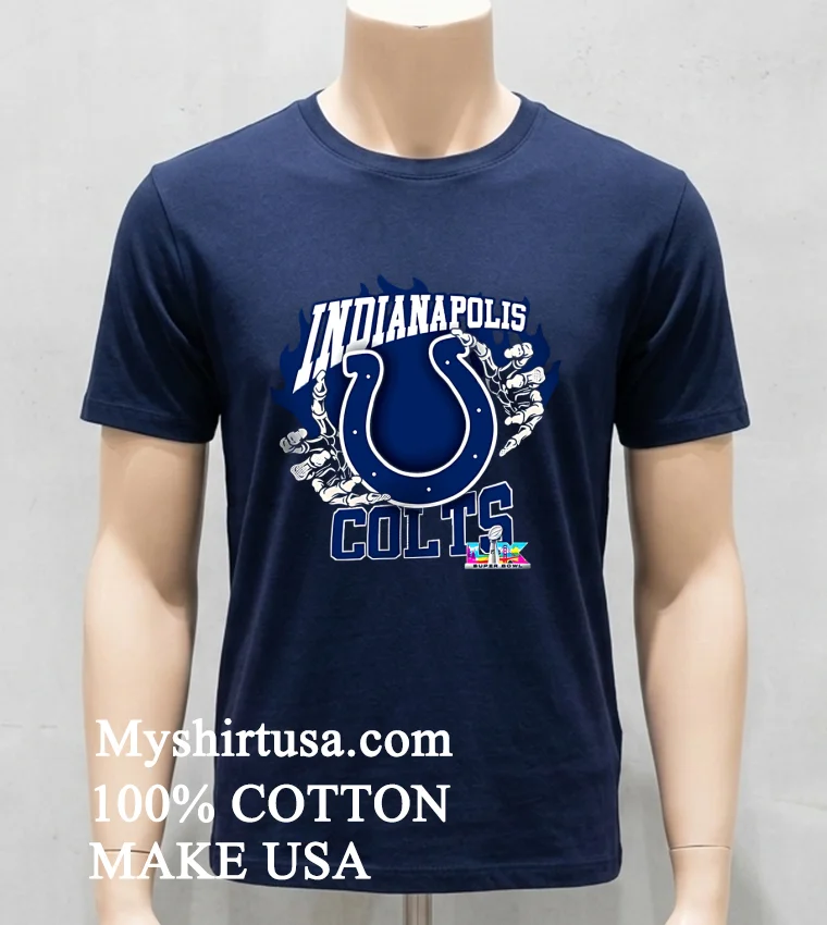 Indianapolis Colts Skeleton Hands Flaming Logo Lx Super Bowl Championship Shirt - navy-shirt Indianapolis Colts Skeleton Hands Flaming Logo Lx Super Bowl Championship Shirt Navy Shirt