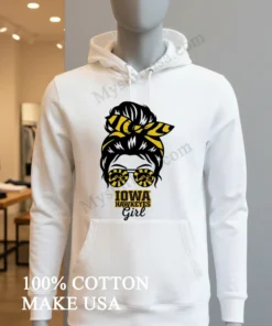 Iowa Hawkeyes Girl Sunglasses Messy Bun funny america t-shirts