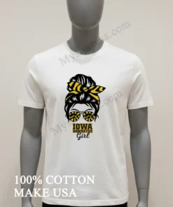 Iowa Hawkeyes Girl Sunglasses Messy Bun funny america t-shirts