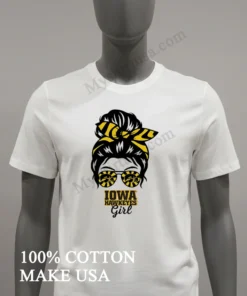 Iowa Hawkeyes Girl Sunglasses Messy Bun funny america t-shirts