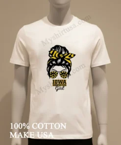 Iowa Hawkeyes Girl Sunglasses Messy Bun funny america t-shirts