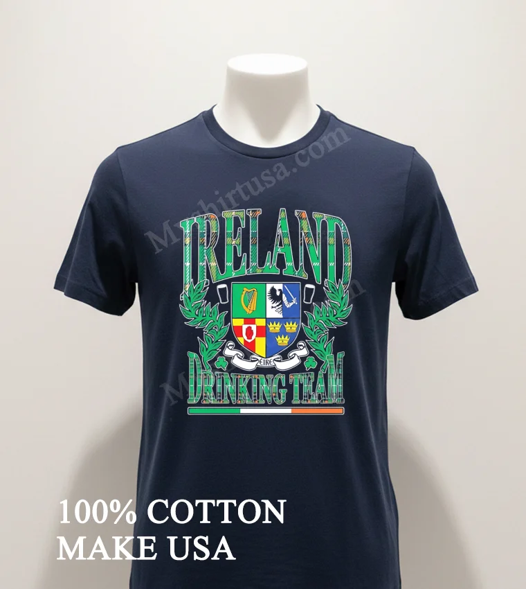 Ireland Drinking Team Crest With Beer Glasses And Shamrocks Shirt Navy Shirt 1