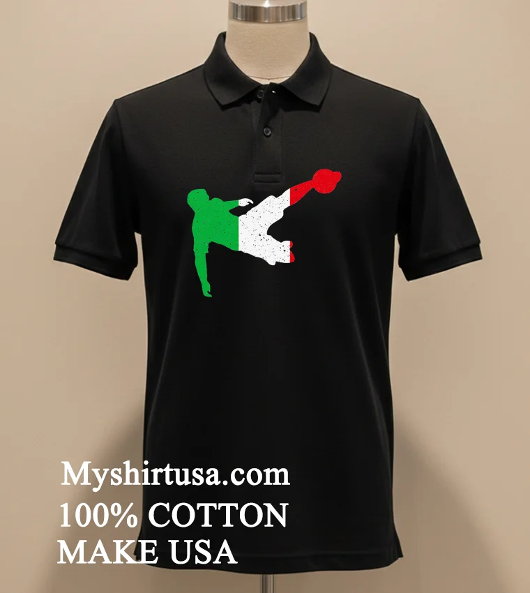 Italy Flag In Football Soccer Player Volley Kick Shirt Balck Shirt