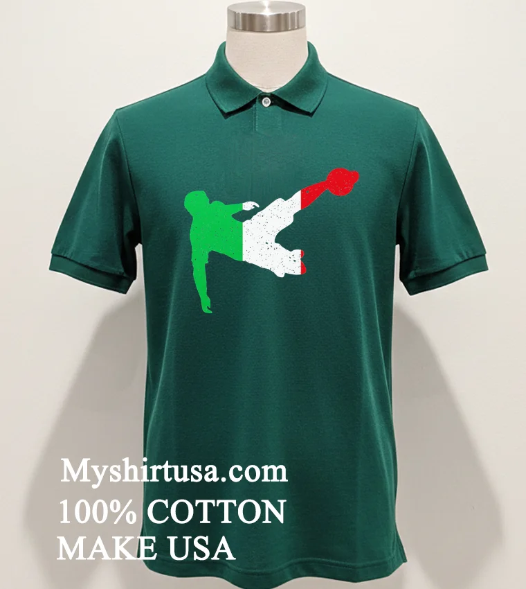 Italy Flag In Football Soccer Player Volley Kick Shirt Green Shirt
