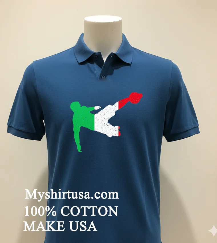 Italy Flag In Football Soccer Player Volley Kick Shirt - navy-shirt Italy Flag In Football Soccer Player Volley Kick Shirt Navy Shirt 1