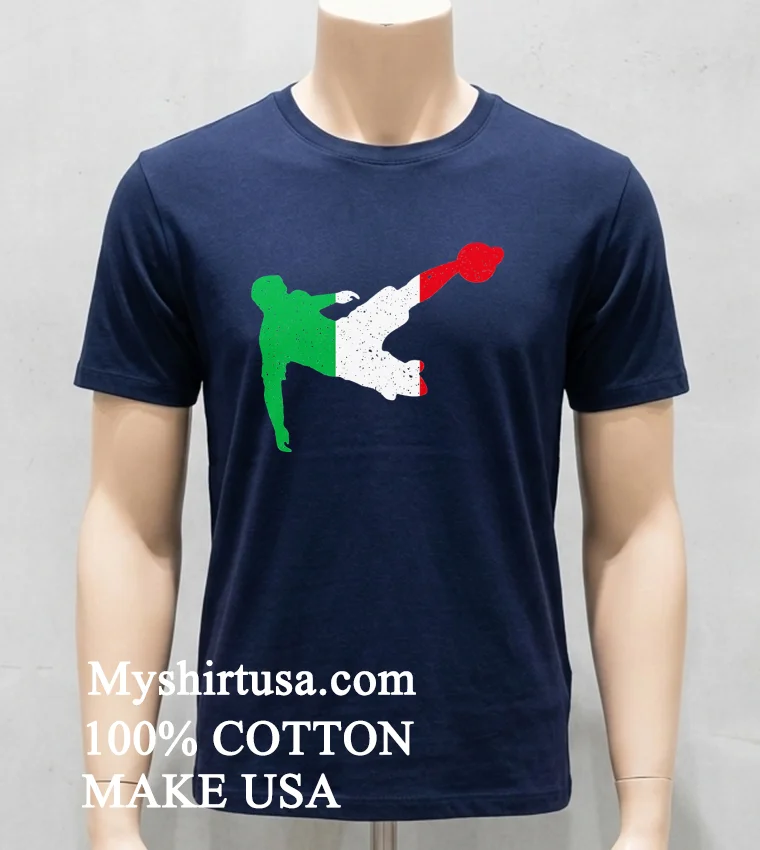 Italy Flag In Football Soccer Player Volley Kick Shirt - navy-shirt Italy Flag In Football Soccer Player Volley Kick Shirt Navy Shirt