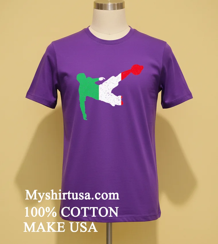 Italy Flag In Football Soccer Player Volley Kick Shirt Purple Shirt