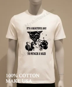 It S A Beautiful Day To Punch A Nazi Cat funny america t-shirts