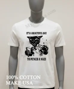 It S A Beautiful Day To Punch A Nazi Cat funny america t-shirts
