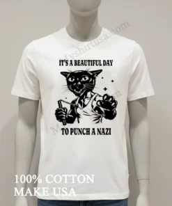 It S A Beautiful Day To Punch A Nazi Cat funny america t-shirts