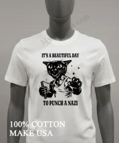 It S A Beautiful Day To Punch A Nazi Cat funny america t-shirts