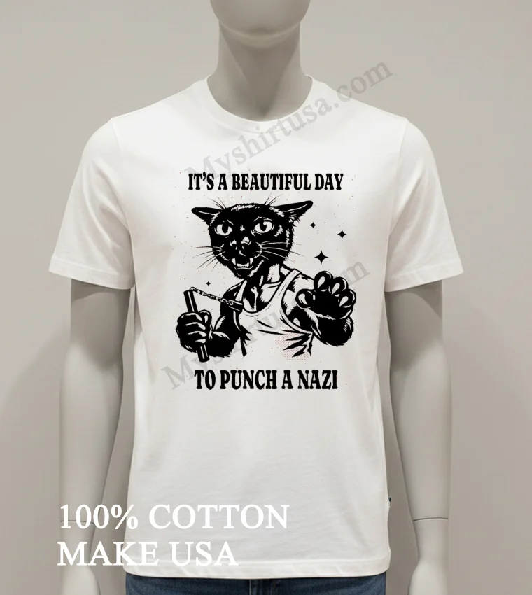 Its A Beautiful Day To Punch A Nazi Cat Shirt White T Shirt