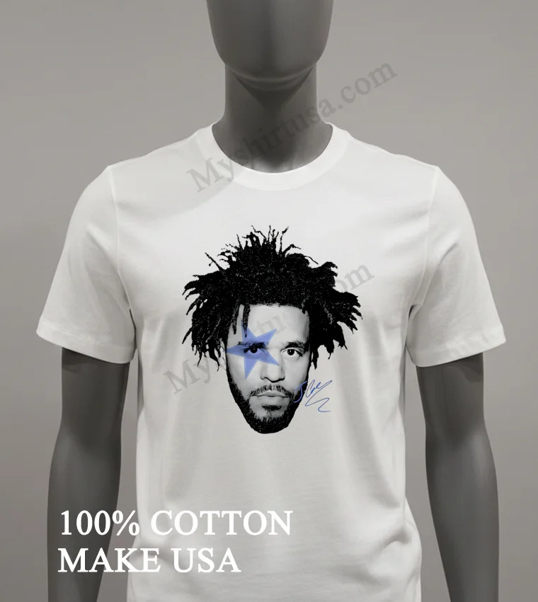 J Cole Blue Star Face Signature Graphic Music Rap Shirt White T Shirt 2