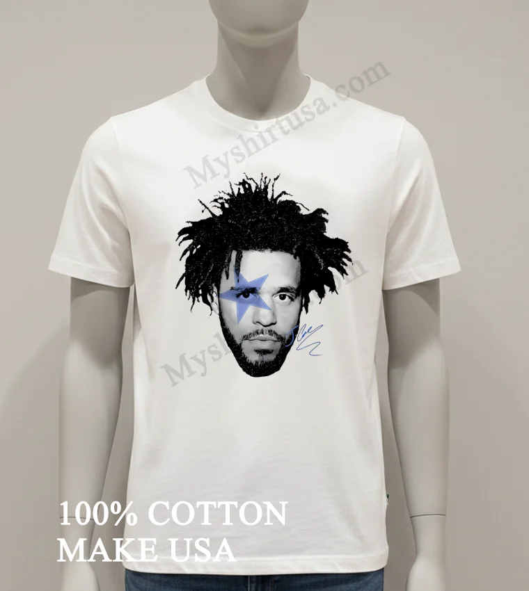 J Cole Blue Star Face Signature Graphic Music Rap Shirt White T Shirt