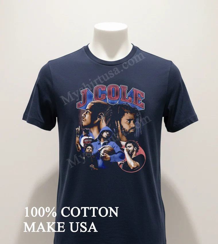 J Cole Collage Rap Artist Portrait Shirt Navy Shirt 1