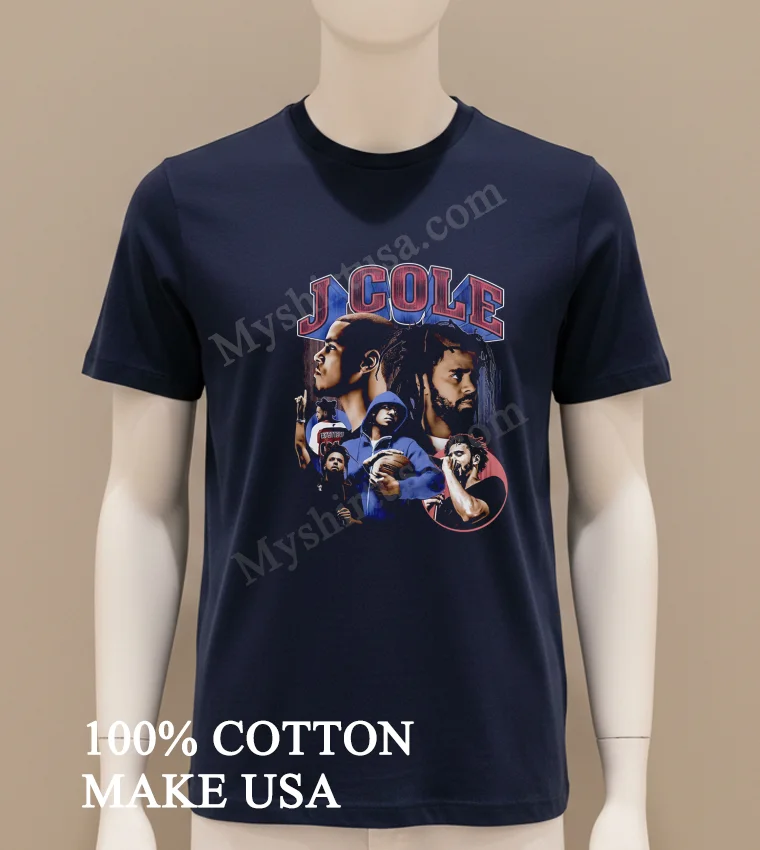 J Cole Collage Rap Artist Portrait funny america t-shirts - navy-shirt J Cole Collage Rap Artist Portrait Shirt Navy Shirt