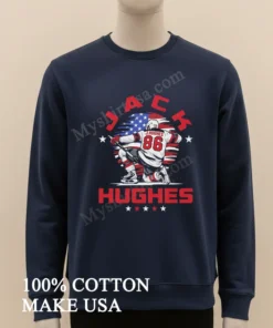 Jack Hughes 86 American Flag Action Pose funny america t-shirts