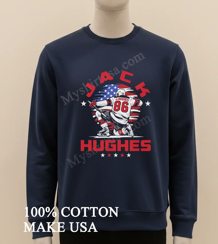 Jack Hughes 86 American Flag Action Pose Shirt Long Sleve Shirt