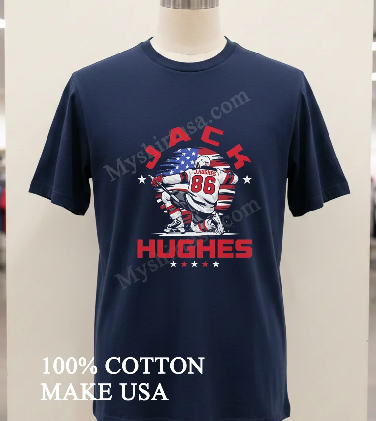 Jack Hughes 86 American Flag Action Pose funny america t-shirts - navy-shirt Jack Hughes 86 American Flag Action Pose Shirt Navy Shirt 1