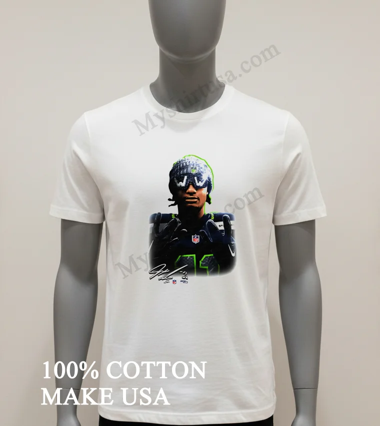 Jaxon Smith Njigba Seattle Seahawks Player Wearing Beanie And Bling Ww Sunglasses Portrait Graphic Shirt White T Shirt