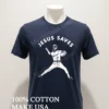 Jesus Saves Heaven 01 Baseball Pitcher Religious Graphic Shirt Navy Shirt 1