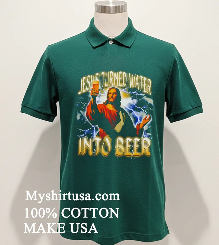 Jesus Turned Water Into Beer Lightning Shirt - green-shirt Jesus Turned Water Into Beer Lightning Shirt Green Shirt