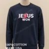 Jesus Won Red Ribbon White Typography Religious Graphic Shirt Long Sleve Shirt