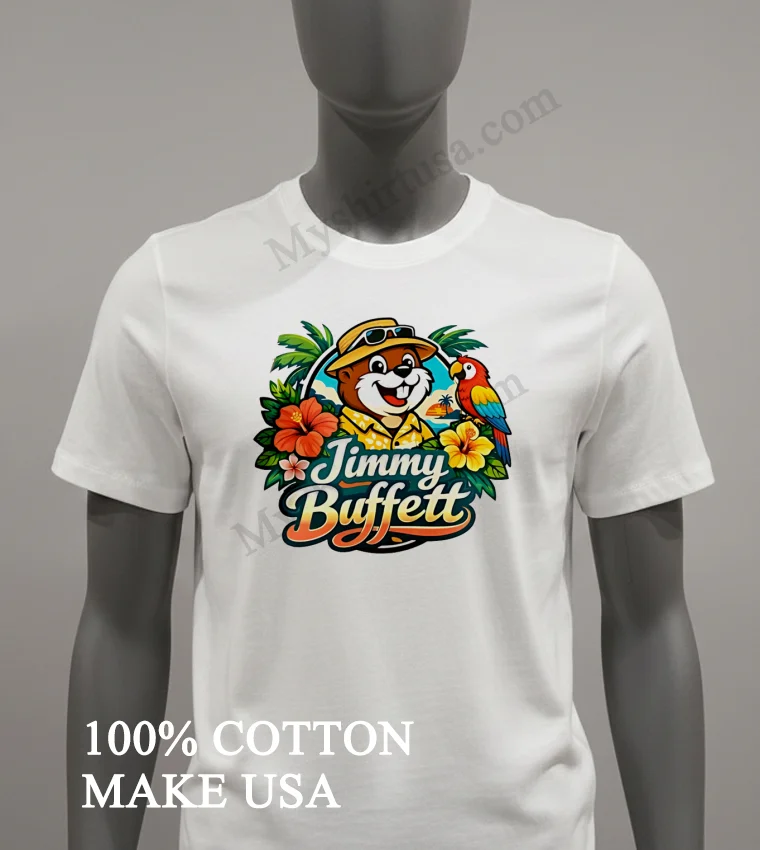 Jimmy Buffett Buc Ee S Beaver Character Tropical Parrot Flowers Logo funny america t-shirts - white-t-shirt Jimmy Buffett Buc Ees Beaver Character Tropical Parrot Flowers Logo Shirt White T Shirt 2