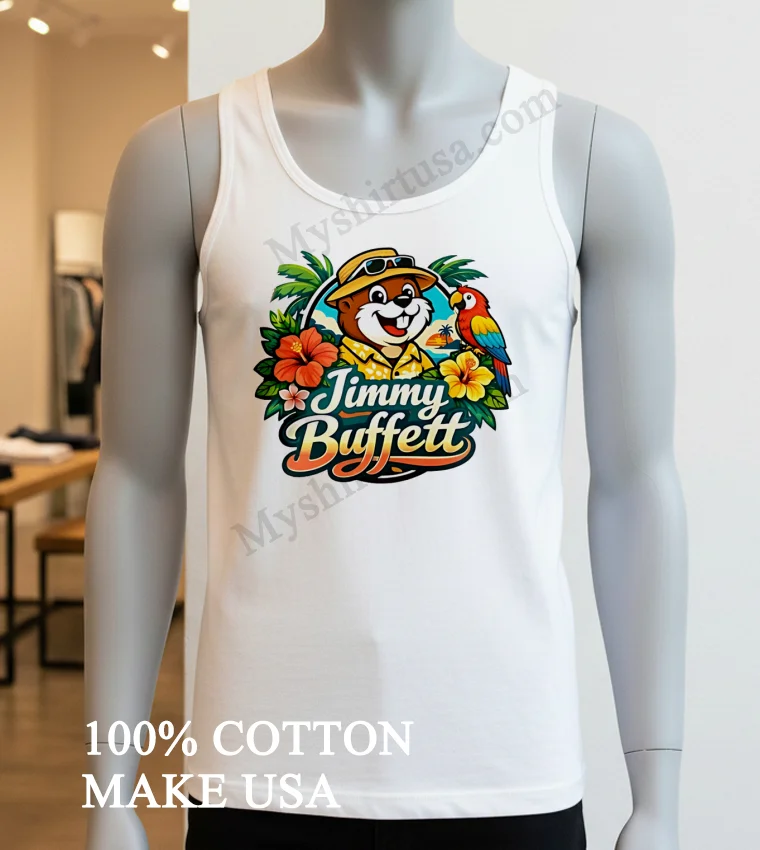 Jimmy Buffett Buc Ee S Beaver Character Tropical Parrot Flowers Logo funny america t-shirts - white-t-shirt Jimmy Buffett Buc Ees Beaver Character Tropical Parrot Flowers Logo Shirt White T Shirt 3