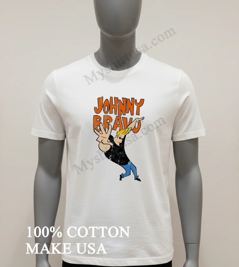Johnny Bravo Cartoon Network Character Pose Distressed Shirt White T Shirt 1