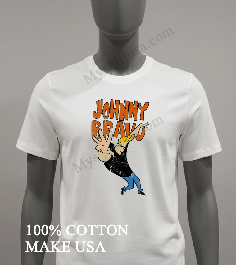 Johnny Bravo Cartoon Network Character Pose Distressed Shirt - white-t-shirt Johnny Bravo Cartoon Network Character Pose Distressed Shirt White T Shirt 2