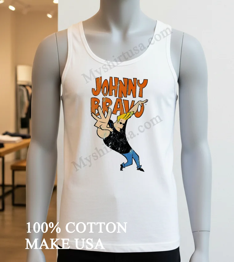 Johnny Bravo Cartoon Network Character Pose Distressed Shirt White T Shirt 3