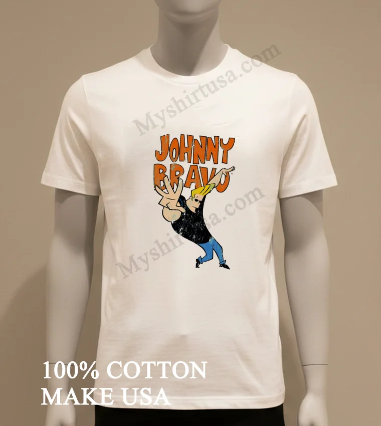 Johnny Bravo Cartoon Network Character Pose Distressed Shirt White T Shirt