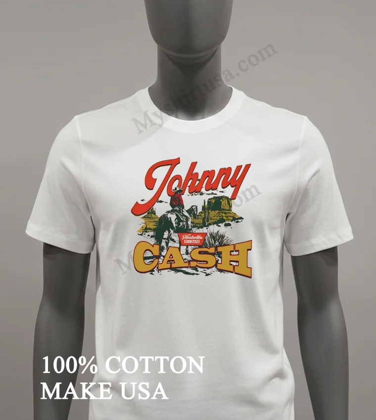 Johnny Cash Nashville Tennessee Cowboy On Horse Shirt White T Shirt 2