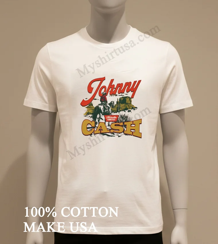 Johnny Cash Nashville Tennessee Cowboy On Horse funny america t-shirts - white-t-shirt Johnny Cash Nashville Tennessee Cowboy On Horse Shirt White T Shirt