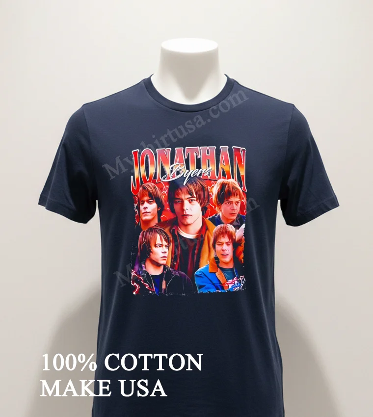 Jonathan Byers Stranger Things Retro 90S Bootleg Style Shirt - navy-shirt Jonathan Byers Stranger Things Retro 90s Bootleg Style Shirt Navy Shirt 1