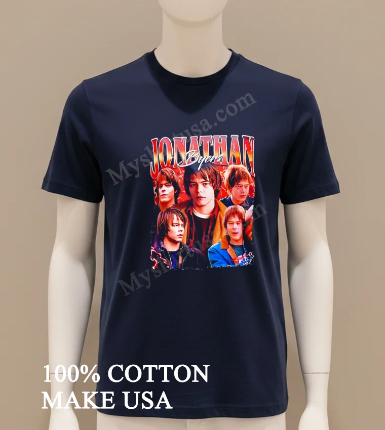 Jonathan Byers Stranger Things Retro 90s Bootleg Style Shirt Navy Shirt