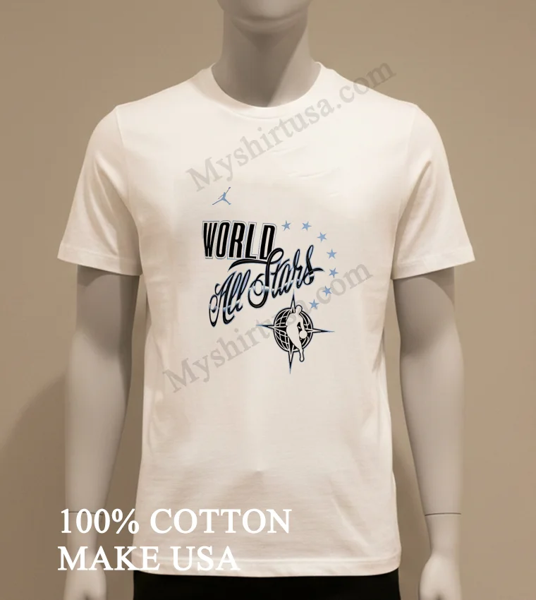 Jordan World All Stars Globe Compass Basketball Player Shirt White T Shirt