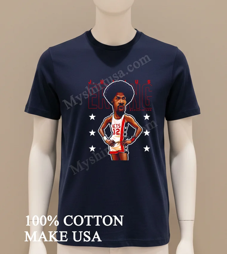 Julius Erving New York Nets 32 Basketball Legend Caricature Shirt Navy Shirt