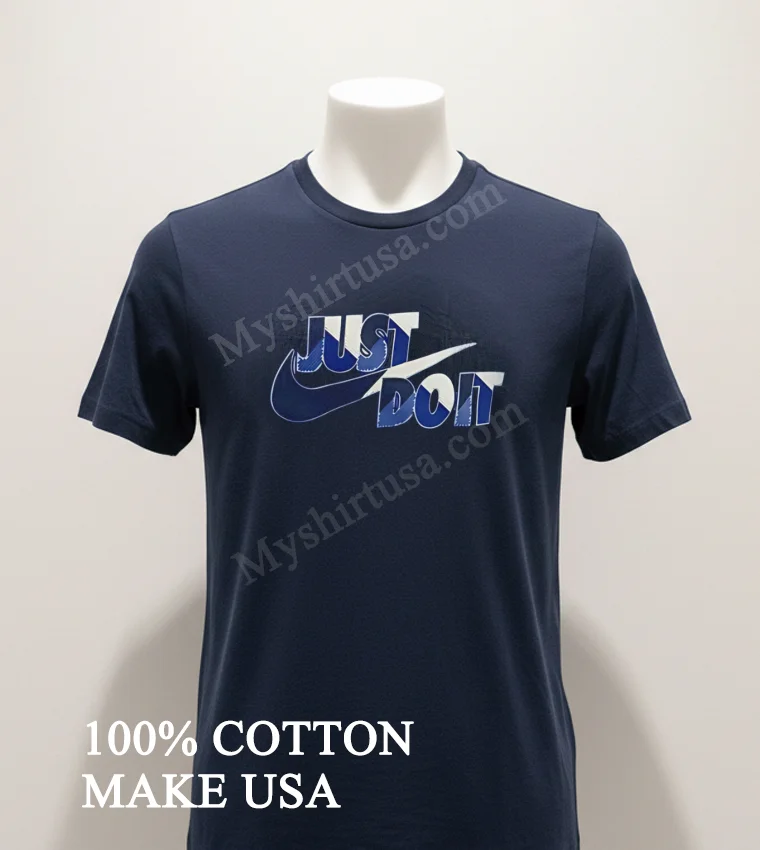 Just Do It Nike Swoosh Horizontal Distorted Text funny america t-shirts - navy-shirt Just Do It Nike Swoosh Horizontal Distorted Text Shirt Navy Shirt 1
