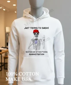 Just Trying To Survive Skeleton Drinking Coffee Fjb funny america t-shirts