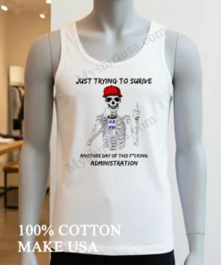 Just Trying To Survive Skeleton Drinking Coffee Fjb funny america t-shirts