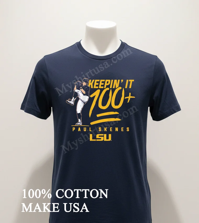 Keeping It 100 Paul Skenes Lsu Pitcher Graphic Shirt Navy Shirt 1